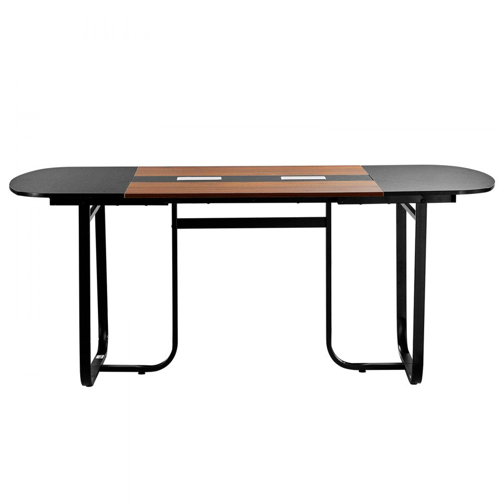 VEVOR Conference Table, 6 ft Oval Office Meeting Table for 6-8 Person, Modern Seminar Desk with Metal Legs, Large Meeting Desk for Office, Boardroom, Conference Room, Easy Assembly, Black & Brown