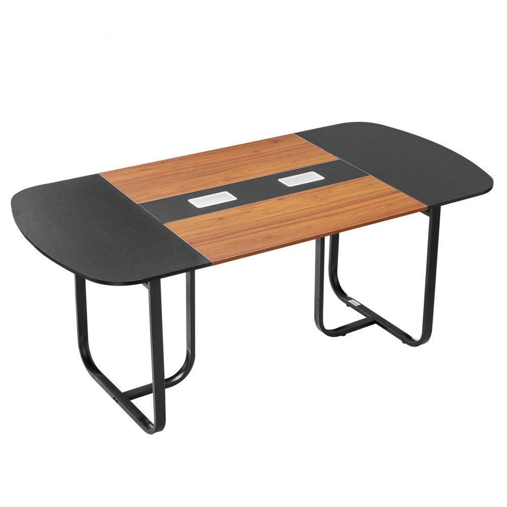 VEVOR Conference Table, 6 ft Oval Office Meeting Table for 6-8 Person, Modern Seminar Desk with Metal Legs, Large Meeting Desk for Office, Boardroom, Conference Room, Easy Assembly, Black & Brown