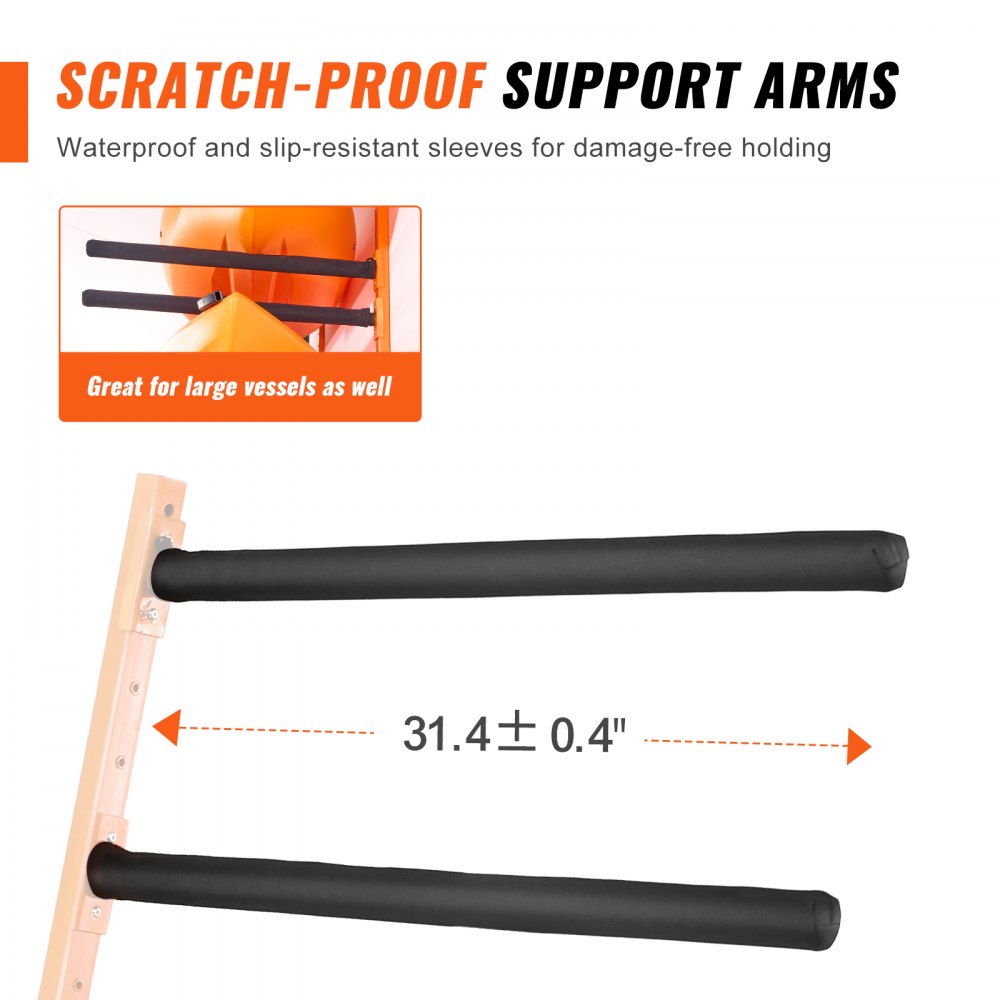 VEVOR Wall Kayak Storage Rack, 4-Capacity Wall Mounted Kayak Holders for Kayak Canoe Paddle Board, Kayak Storage Hooks with Adjustable Padded Arms, 400 LBS Load Kayak Hanger for Indoor Outdoor Garage