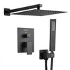 VEVOR Shower Faucet Set, Rainfall Bathroom Shower System with 12-Inch Square Rain Shower Head and Handheld Spray, Wall Mounted Bath Fixtures with Brass Valve and Trim Kit, Matte Black
