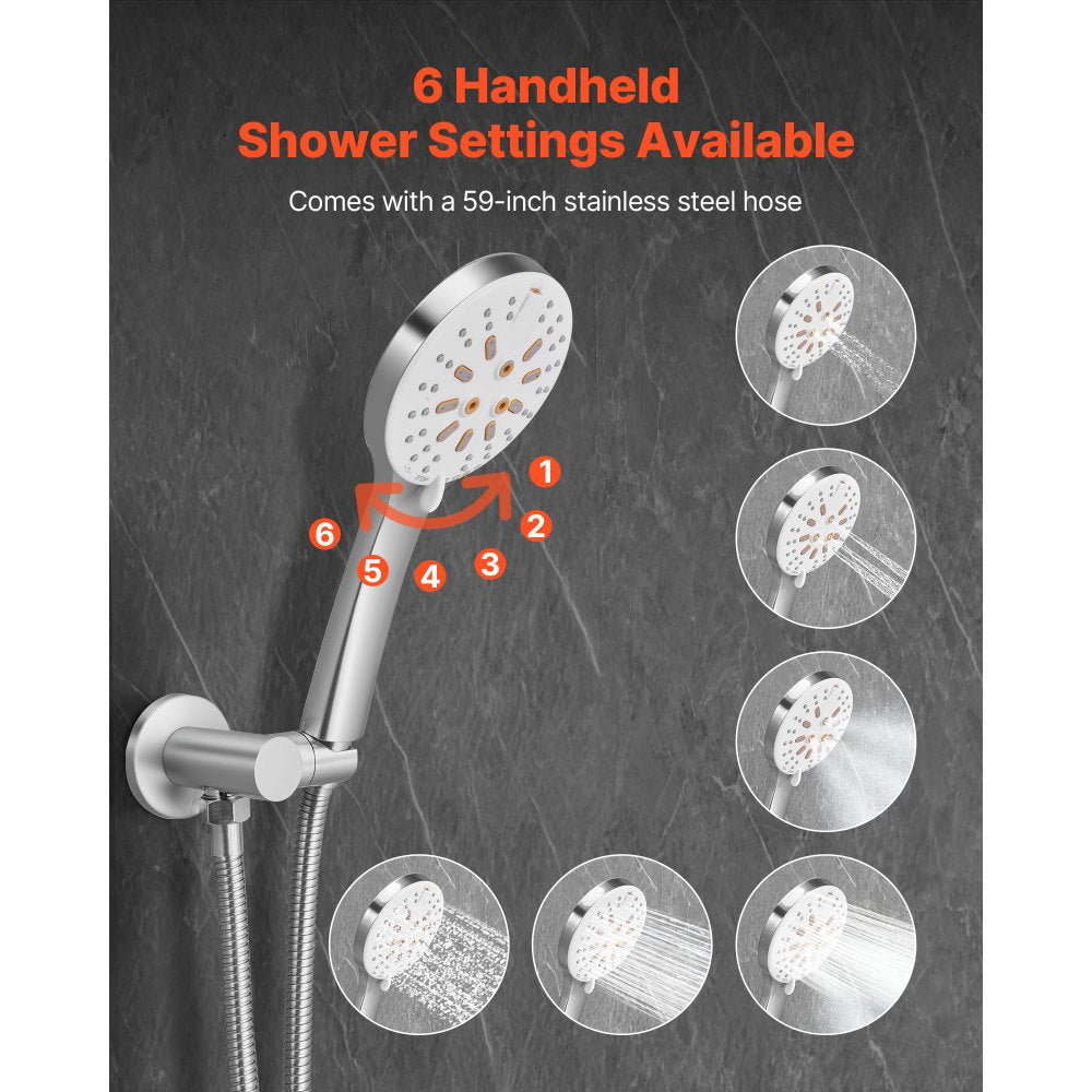 VEVOR Shower Faucet Set, Rainfall Bathroom Shower System with 10-Inch Round Rain Shower Head and Handheld Spray, Wall Mounted Bath Fixtures with Brass Valve and Trim Kit, Brushed Nickel