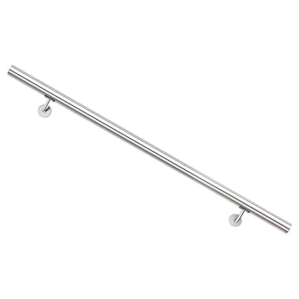 VEVOR Wall-Mounted Stair Handrail, 3.9 ft 250 lbs Load Metal Railing Silver, for Indoor Steps, Loft, Porch & Hallways, Heavy-Duty Industrial Stainless Steel Hand Rail, Round Tube, Mounting Hardware