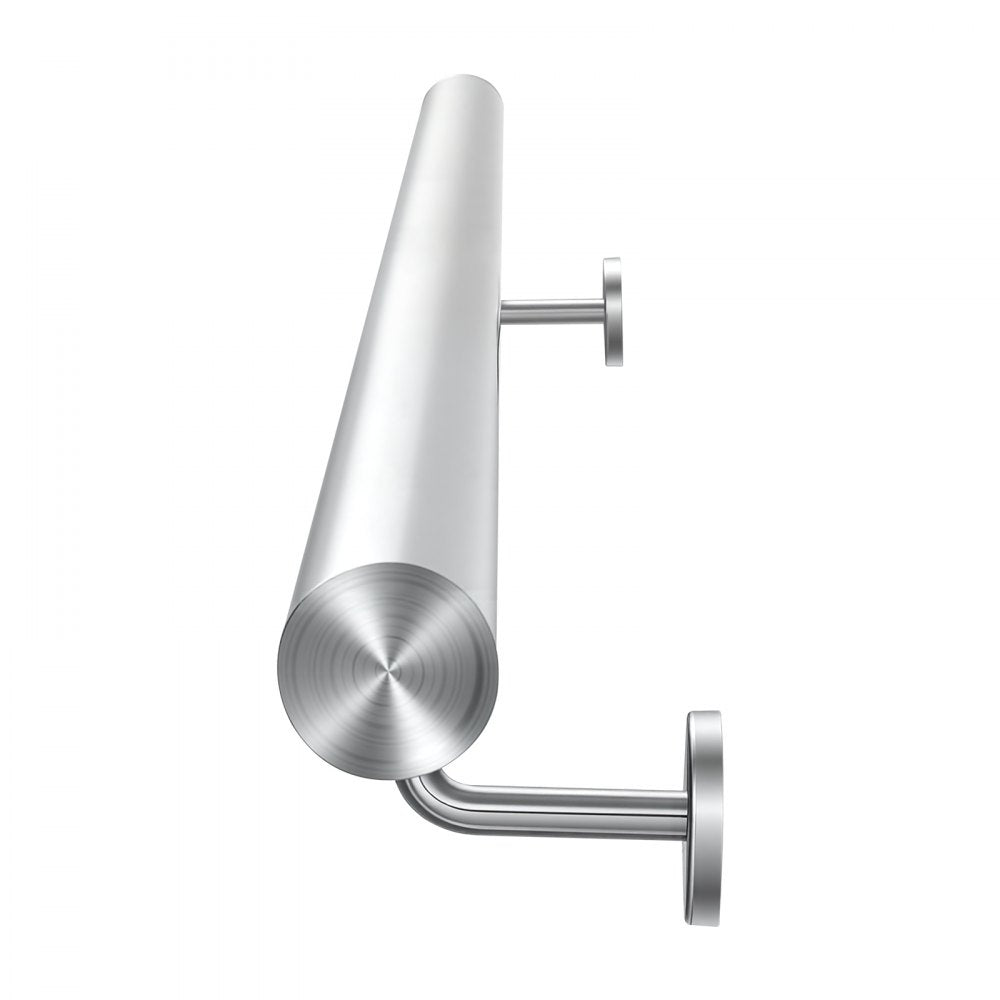 VEVOR Wall-Mounted Stair Handrail, 3.9 ft 250 lbs Load Metal Railing Silver, for Indoor Steps, Loft, Porch & Hallways, Heavy-Duty Industrial Stainless Steel Hand Rail, Round Tube, Mounting Hardware
