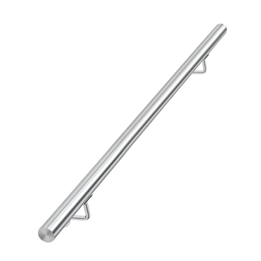 VEVOR Wall-Mounted Stair Handrail, 3.9 ft 250 lbs Load Metal Railing Silver, for Indoor Steps, Loft, Porch & Hallways, Heavy-Duty Industrial Stainless Steel Hand Rail, Round Tube, Mounting Hardware