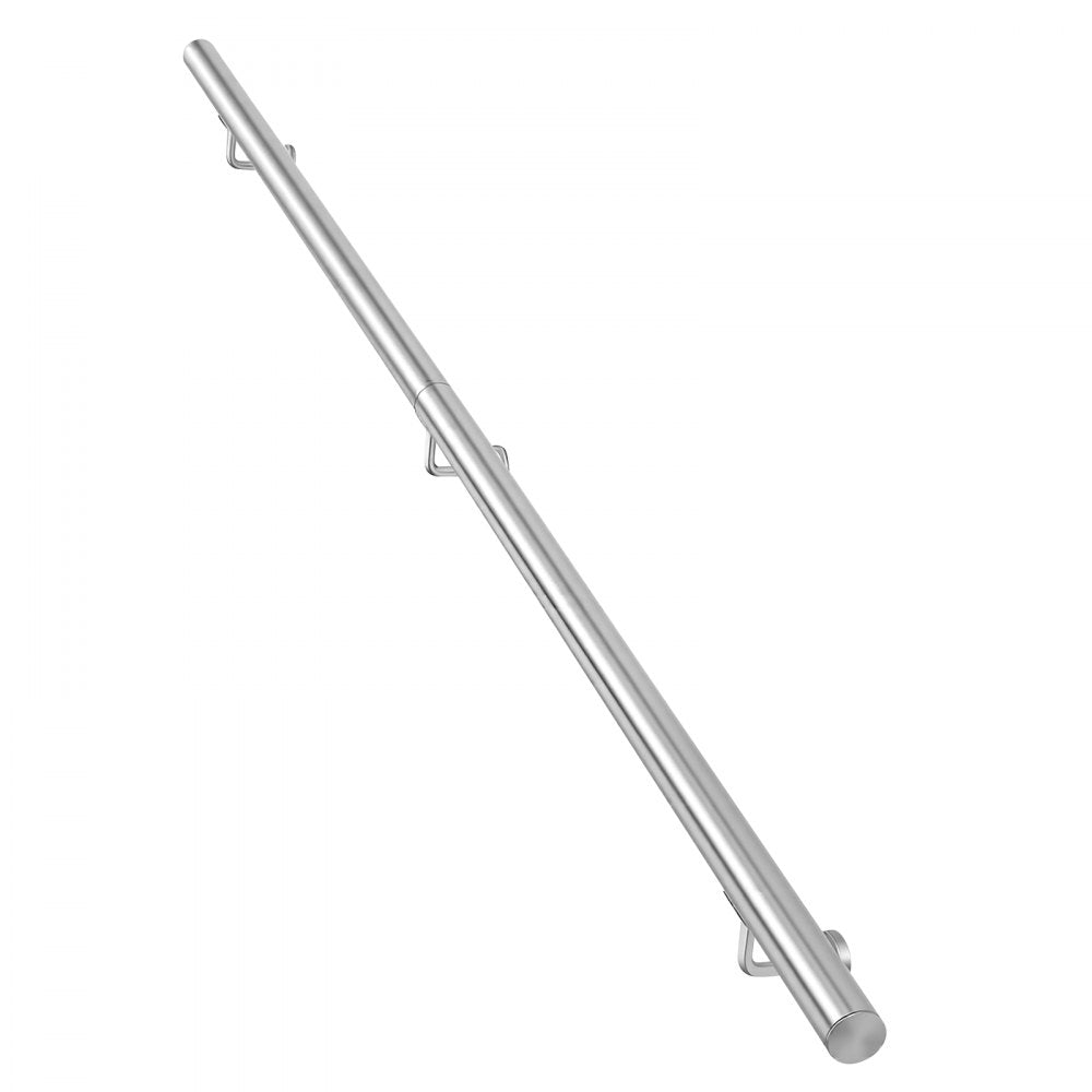 VEVOR Wall-Mounted Stair Handrail, 6.5 ft 250 lbs Load Metal Railing Silver, for Indoor Steps, Loft, Porch & Hallways, Heavy-Duty Industrial Stainless Steel Hand Rail, Round Tube, Mounting Hardware