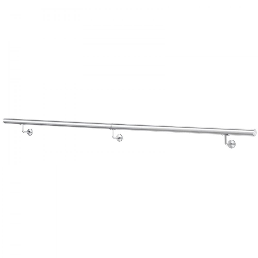VEVOR Wall-Mounted Stair Handrail, 6.5 ft 250 lbs Load Metal Railing Silver, for Indoor Steps, Loft, Porch & Hallways, Heavy-Duty Industrial Stainless Steel Hand Rail, Round Tube, Mounting Hardware