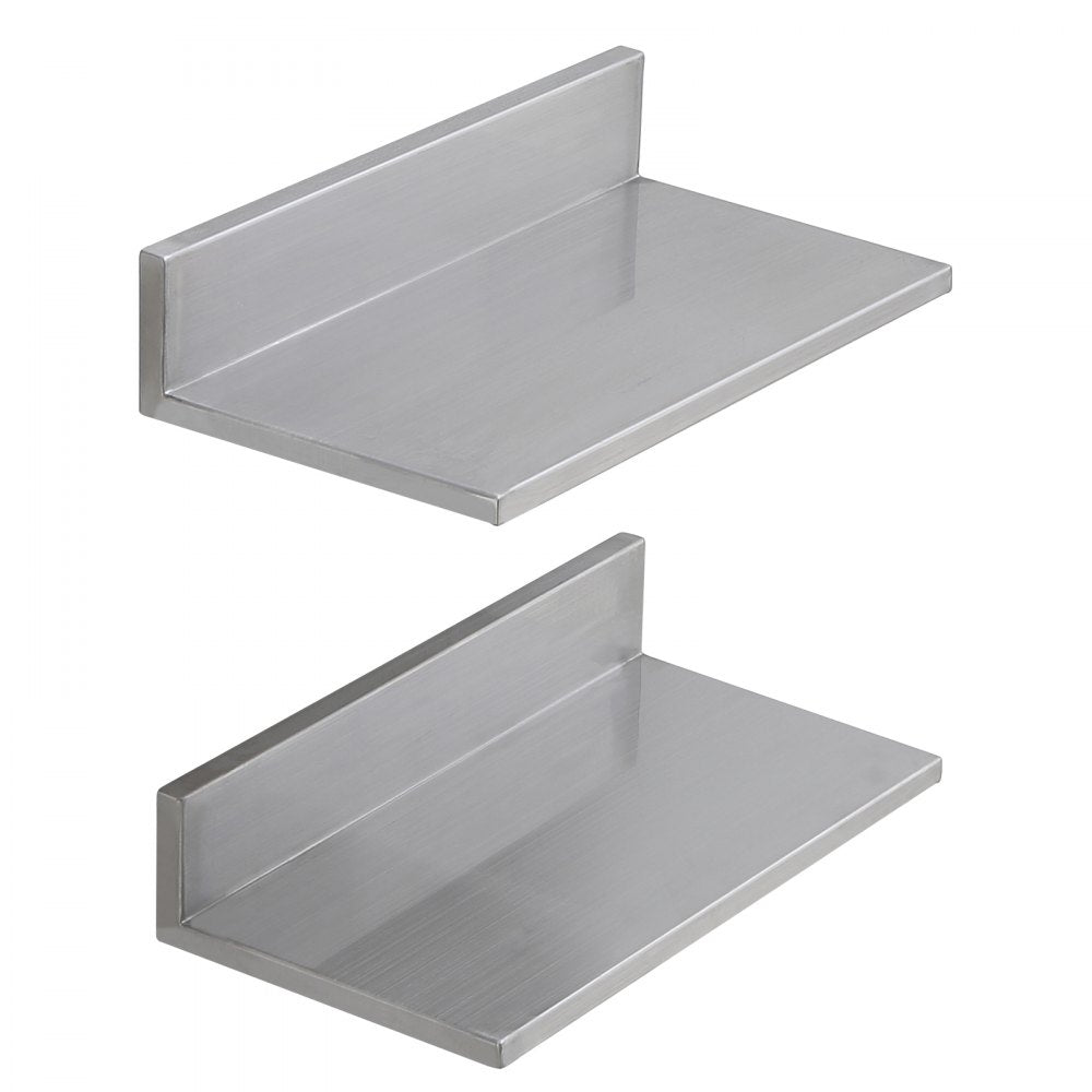 VEVOR 8.6" x 16" -2 Pack Stainless Steel Shelf, Wall Mounted Floating Shelving with Backsplash, 44 lbs Load Capacity Commercial Shelves, Heavy Duty Storage Rack for Restaurant, Kitchen, Bar, Home, and Hotel