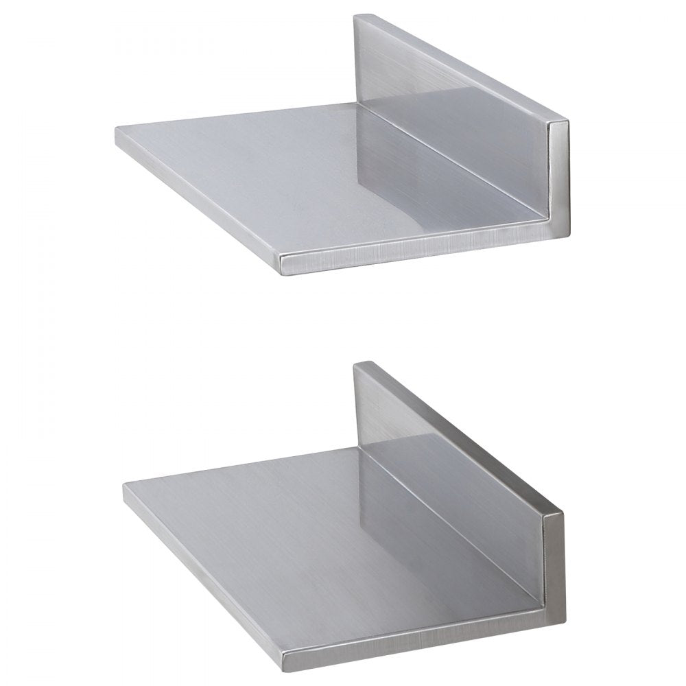 VEVOR 8.6" x 16" -2 Pack Stainless Steel Shelf, Wall Mounted Floating Shelving with Backsplash, 44 lbs Load Capacity Commercial Shelves, Heavy Duty Storage Rack for Restaurant, Kitchen, Bar, Home, and Hotel