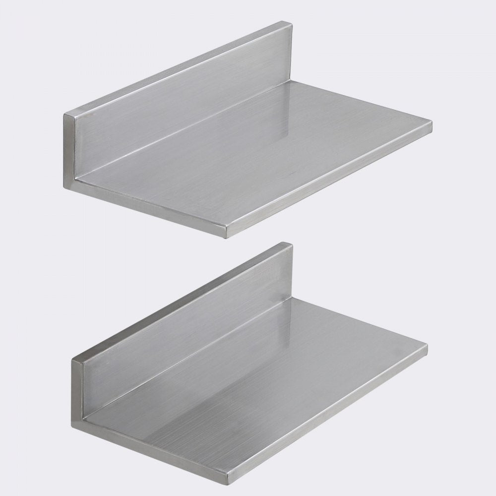VEVOR 8.6" x 16" -2 Pack Stainless Steel Shelf, Wall Mounted Floating Shelving with Backsplash, 44 lbs Load Capacity Commercial Shelves, Heavy Duty Storage Rack for Restaurant, Kitchen, Bar, Home, and Hotel