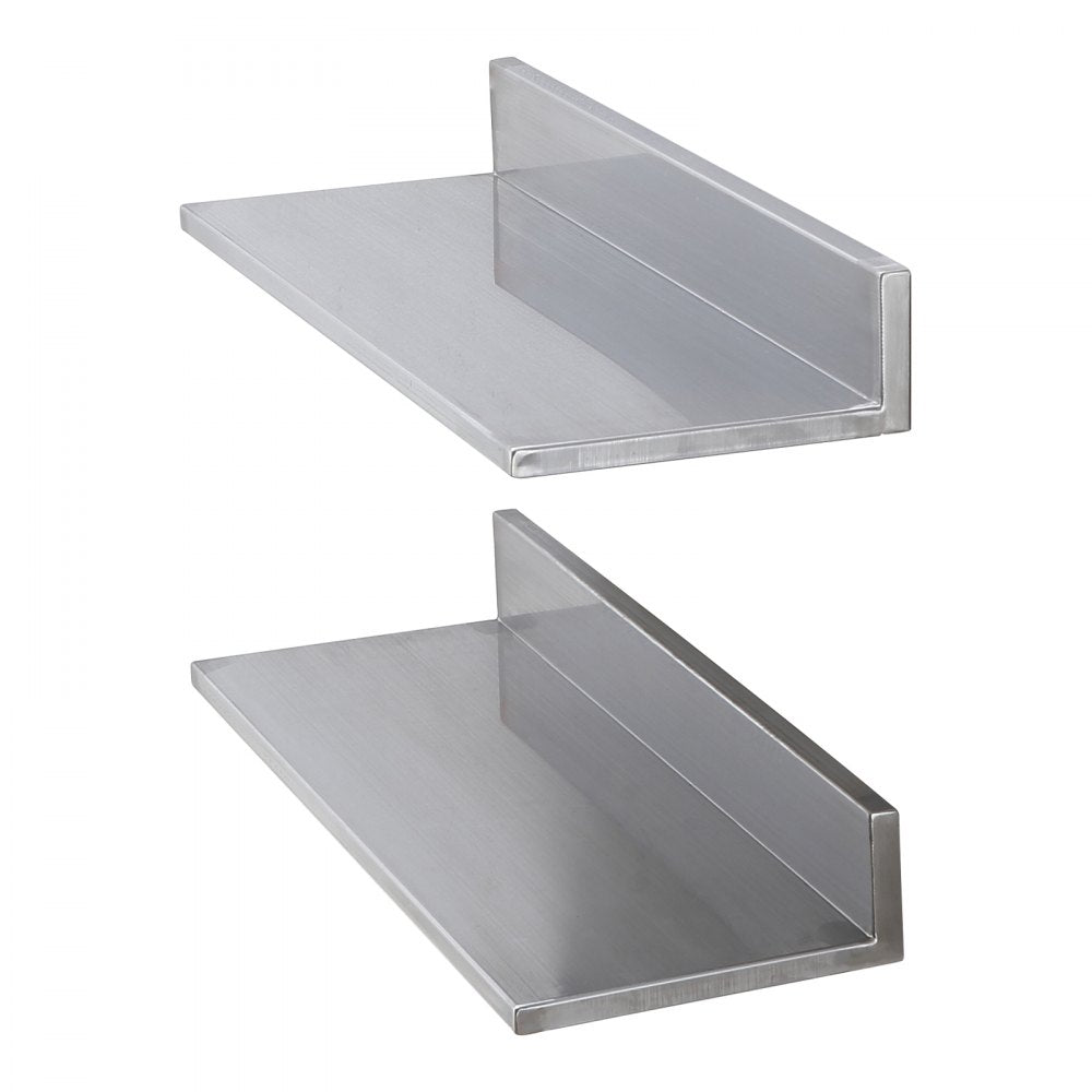 VEVOR 8.6" x 24" -2 Pack Stainless Steel Shelf, Wall Mounted Floating Shelving with Backsplash, 44 lbs Load Capacity Commercial Shelves, Heavy Duty Storage Rack for Restaurant, Kitchen, Bar, Home, and Hotel