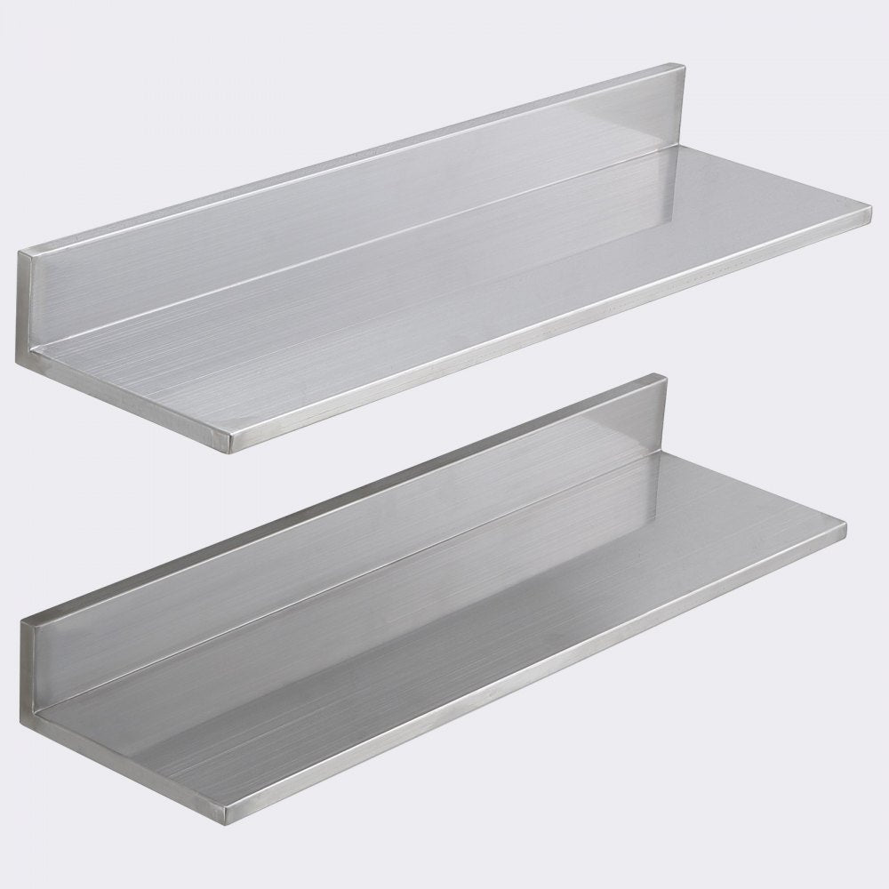 VEVOR 8.6" x 24" -2 Pack Stainless Steel Shelf, Wall Mounted Floating Shelving with Backsplash, 44 lbs Load Capacity Commercial Shelves, Heavy Duty Storage Rack for Restaurant, Kitchen, Bar, Home, and Hotel