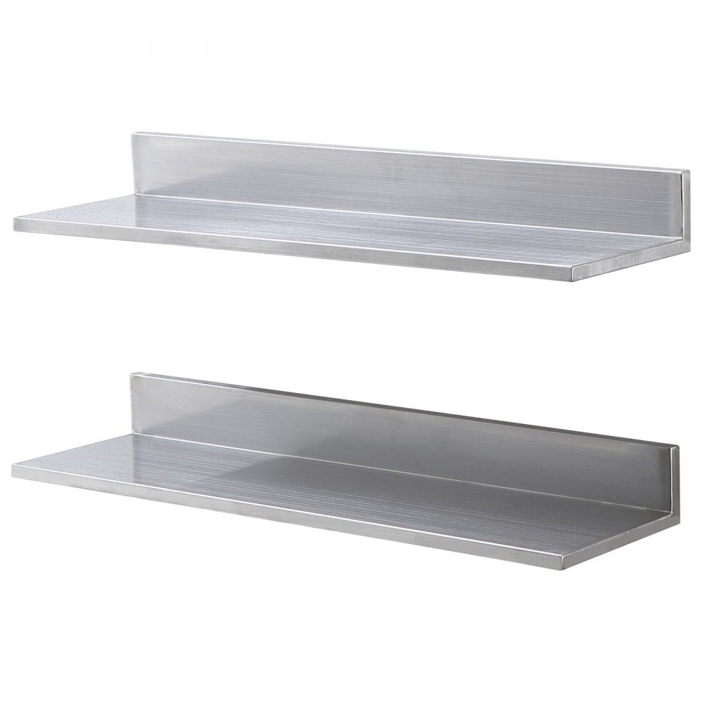 VEVOR 8.6" x 30" -2 Pack Stainless Steel Shelf, Wall Mounted Floating Shelving with Backsplash, 44 lbs Load Capacity Commercial Shelves, Heavy Duty Storage Rack for Restaurant, Kitchen, Bar, Home, and Hotel