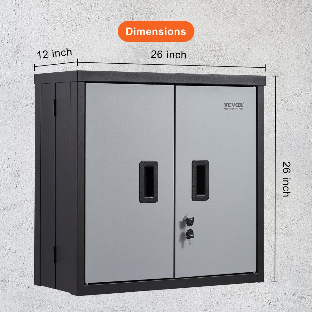 VEVOR Foldable Wall Cabinet, Metal Garage Locker Mounted 26" Small Tool Chest 240 LBS Loading Capacity Adjustable Shelf Magnetic Door File for Warehouse Office Home Black