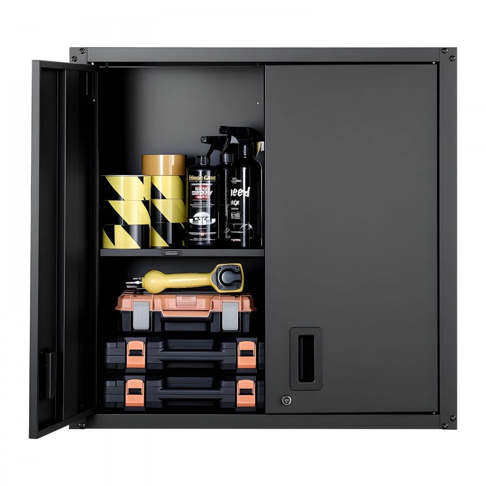 VEVOR Metal Wall Cabinet, 30W x 12.2D x 30H Inch, Steel Floating Hanging Storage Cabinet with Locking Doors and Adjustable Shelf for Garage, Basement, Kitchen, Warehouse Assembly Required, Black