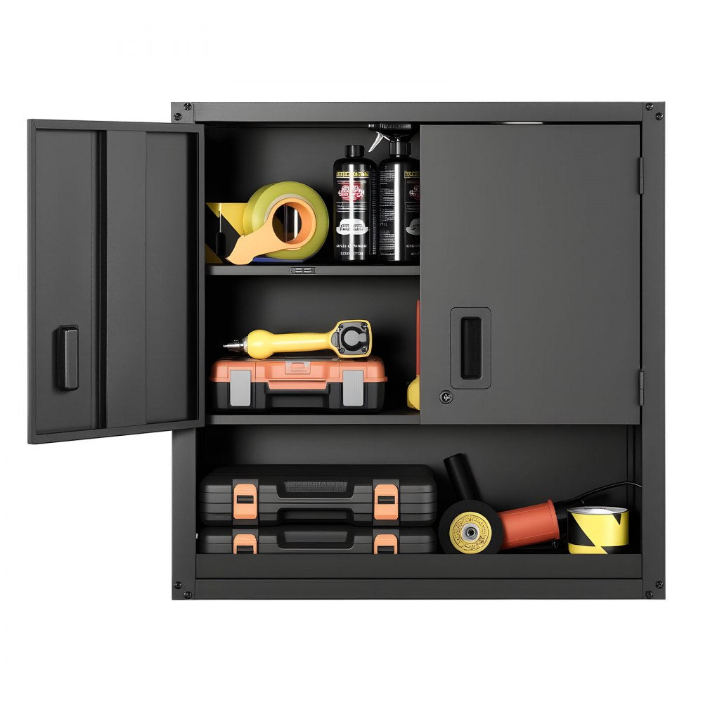 VEVOR Metal Wall Cabinet, 30W x 12.01D x 30H Inch, Steel Floating Hanging Storage Cabinet with Locking Doors and Adjustable Shelf for Garage, Basement, Kitchen, Warehouse Assembly Required, Black