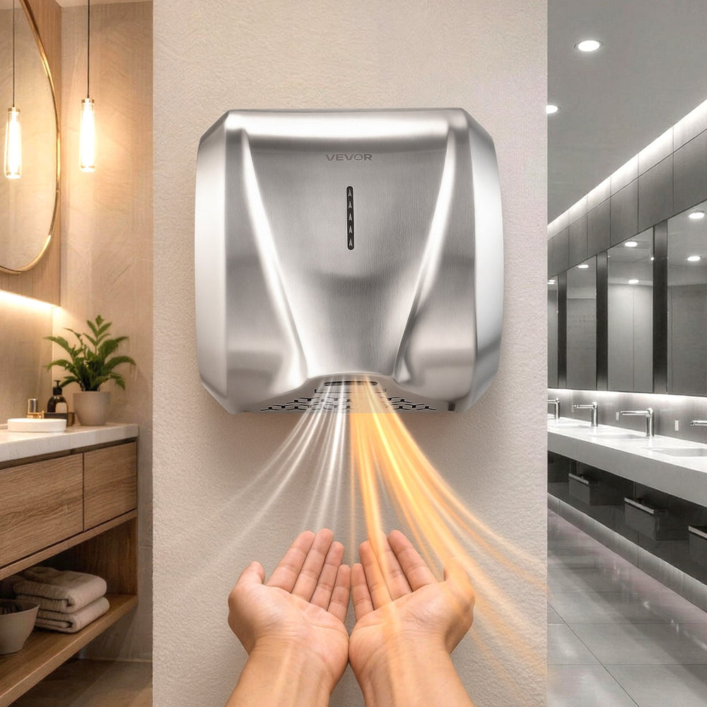 VEVOR Hand Dryer, 1800W Bathroom Air Hand Dryer, Automatic High Speed with HEPA Filter, Fast Drying, Heavy Duty Brushed Stainless Steel, AC110-120V Commercial Wall Mounted for Restroom, Hotel, Office