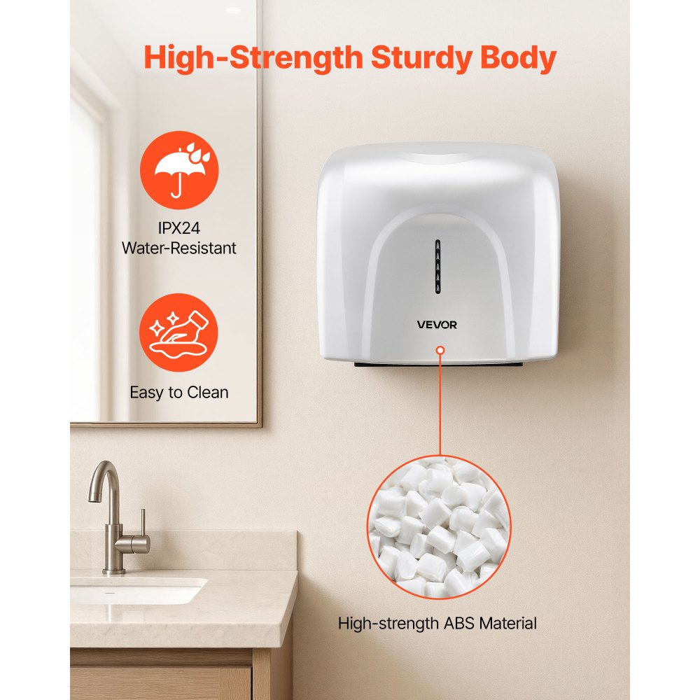 VEVOR Hand Dryer, 1300W Bathroom Air Hand Dryer, Automatic High Speed with HEPA Filter, Fast Drying, Premium ABS Construction, AC110-120V Commercial Wall Mounted for Home Bathroom, Guest Room,Homestay