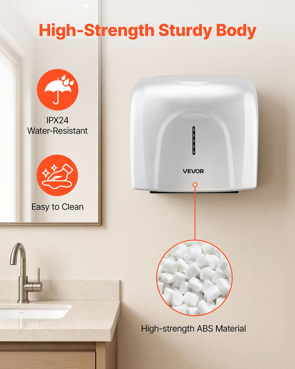 VEVOR Hand Dryer, 1300W Bathroom Air Hand Dryer, Automatic High Speed with HEPA Filter, Fast Drying, Premium ABS Construction, AC110-120V Commercial Wall Mounted for Home Bathroom, Guest Room,Homestay
