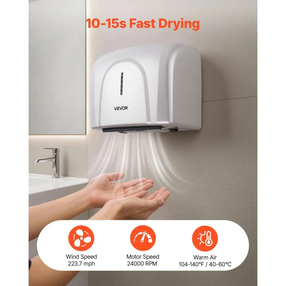VEVOR Hand Dryer, 2 Pack 1300W Bathroom Air Hand Dryer, Automatic High Speed with HEPA Filter, Fast Drying, ABS Construction, AC110-120V Commercial Wall Mounted for Home Bathroom, Guest Room,Homestay