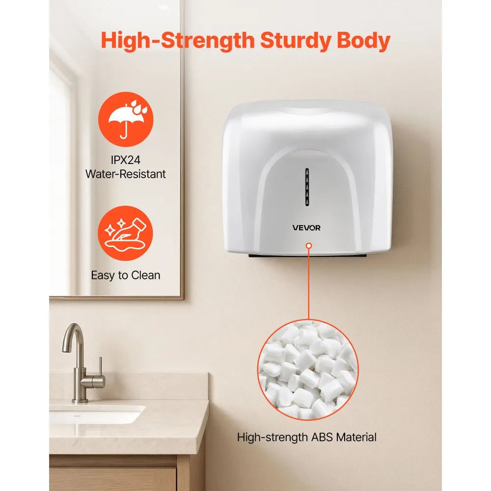 VEVOR Hand Dryer, 2 Pack 1300W Bathroom Air Hand Dryer, Automatic High Speed with HEPA Filter, Fast Drying, ABS Construction, AC110-120V Commercial Wall Mounted for Home Bathroom, Guest Room,Homestay