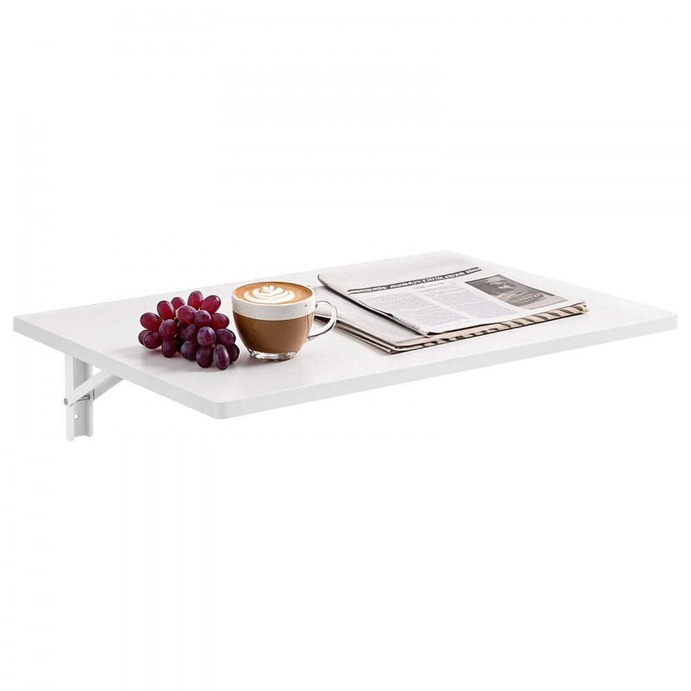 VEVOR Wall Mounted Folding Table, 23.6 x 15.7 inches Wall Mount Table, Floating Desk with Iron Bracket, Fold Down Desk for Small Spaces, Home Office, Dining, Laundry Room, Kitchen, Bar, White