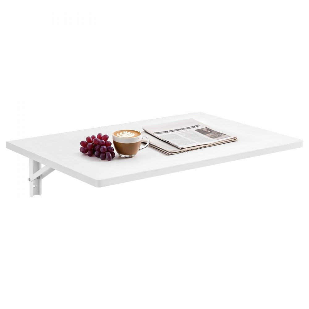 VEVOR Wall Mounted Folding Table, 39.4 x 19.7 inches Wall Mount Table, Floating Desk with Iron Bracket, Fold Down Desk for Small Spaces, Home Office, Dining, Laundry Room, Kitchen, Bar, White