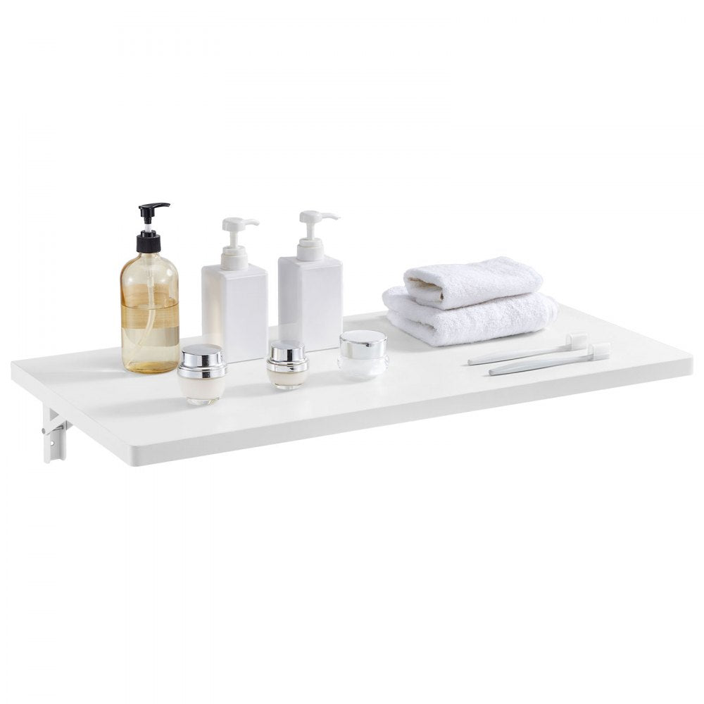 VEVOR Wall Mounted Folding Table, 47.2 x 19.7 inches Wall Mount Table, Floating Desk with Iron Bracket, Fold Down Desk for Small Spaces, Home Office, Dining, Laundry Room, Kitchen, Bar, White
