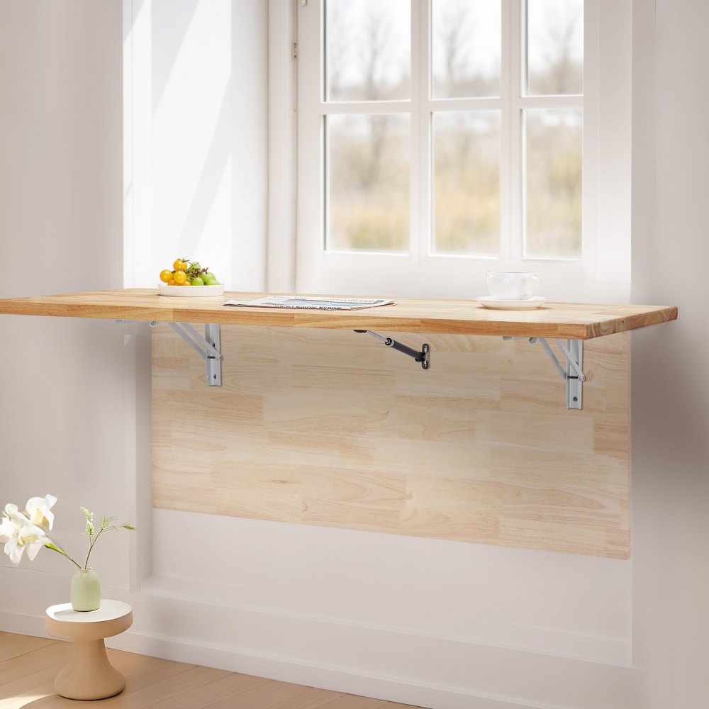 VEVOR Wall Mounted Folding Table, 47.2 x 19.7 inches Wall Mount Table, Floating Desk with Iron Bracket, Fold Down Desk for Small Spaces, Home Office, Dining, Laundry Room, Kitchen, Bar, Burlywood