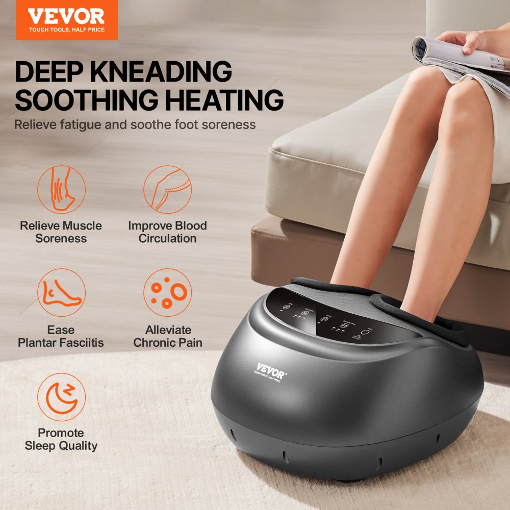VEVOR Foot Massager Machine with Heat, Deep-Kneading, Compression, and Shiatsu for Plantar Fasciitis, Neuropathy, Gifts for Men, Women - Fits up to Men Size 12