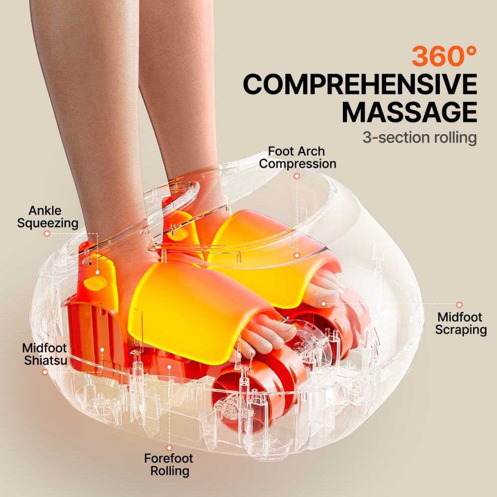 VEVOR Foot Massager Machine with Heat, Deep-Kneading, Compression, and Shiatsu for Plantar Fasciitis, Neuropathy, Gifts for Men, Women - Fits up to Men Size 12