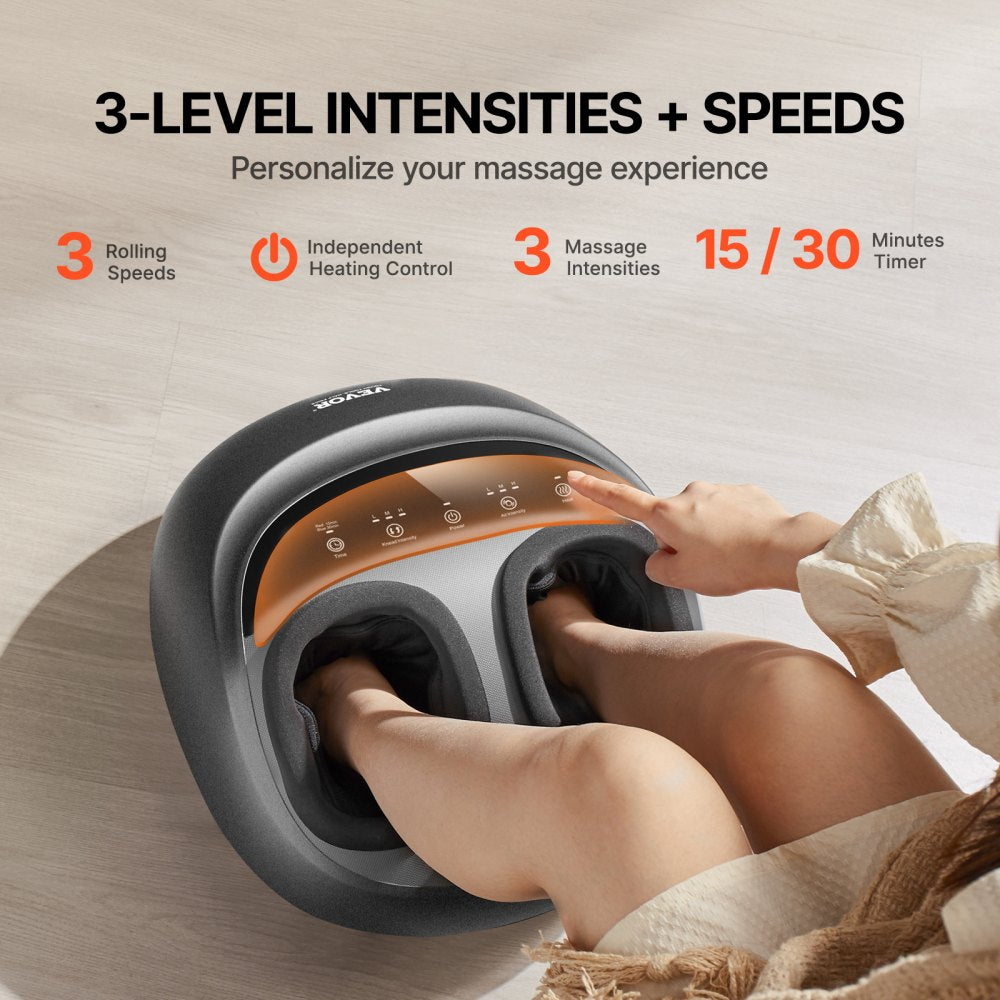 VEVOR Foot Massager Machine with Heat, Deep-Kneading, Compression, and Shiatsu for Plantar Fasciitis, Neuropathy, Gifts for Men, Women - Fits up to Men Size 12