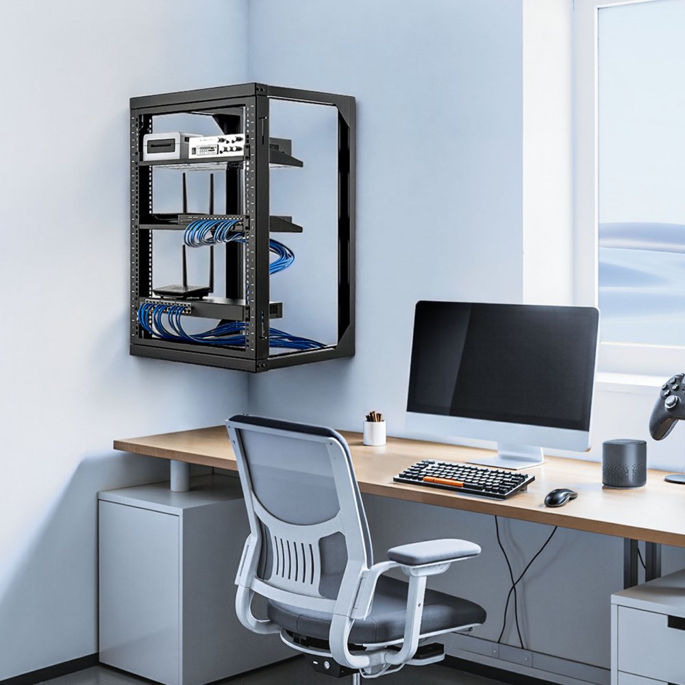 VEVOR 15U Wall Mount Server Rack, 150 lbs Max Load Capacity, Open Frame Network Rack with 180 Degrees Gate Swing, Carbon Steel, for 19-Inch IT Network Equipment & AV Devices Computer Server, Black