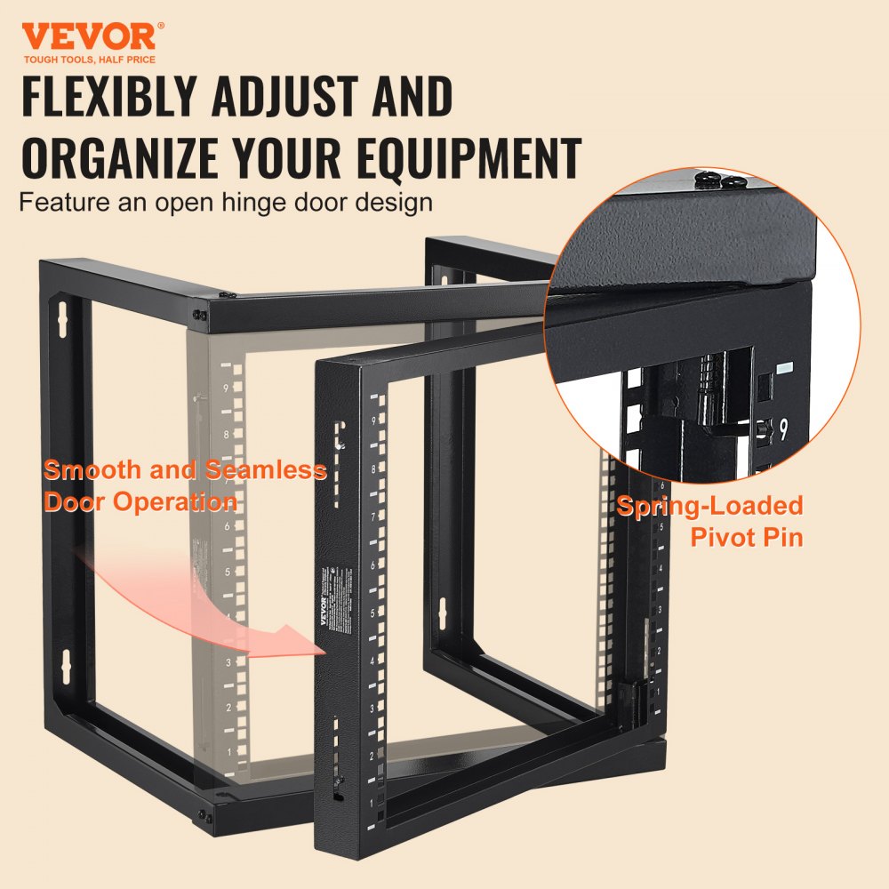VEVOR 9U Wall Mount Rack, 150 lbs/68.04 kg Max Load Capacity, Open Frame Server Network Rack with Cage Nuts Screws, Carbon Steel 20.9 x 17.7 x 20.5" for 19"/482.6 mm AV & Server IT Equipment, Black