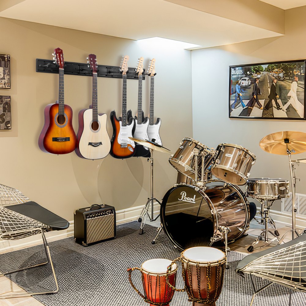 VEVOR 5-Space Guitar Stand, Hold Up to 5 Guitars, Wall-Mounted Multiple Guitars Display Foldable Rack with 270° Rotatable Hooks Aluminum Panels Installation Handle, for Guitar Acoustic Electric Bass