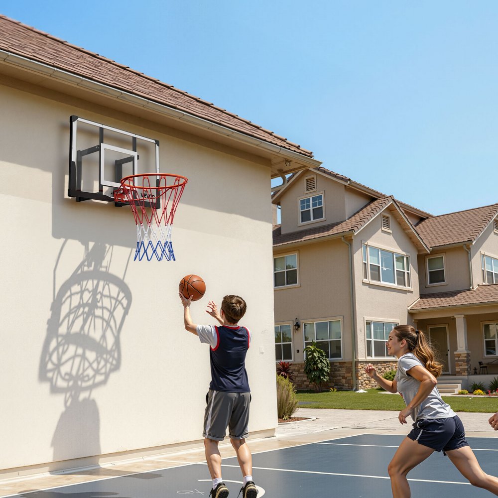 VEVOR Wall Mount Basketball Hoop, 44-inch PC Backboard Mounted Basketball Hoop Outdoor with Solid Steel, 0.08 inch Thickened Backboard, Thickened Woven Nylon Basketballs Net, Indoor & Outdoor Use