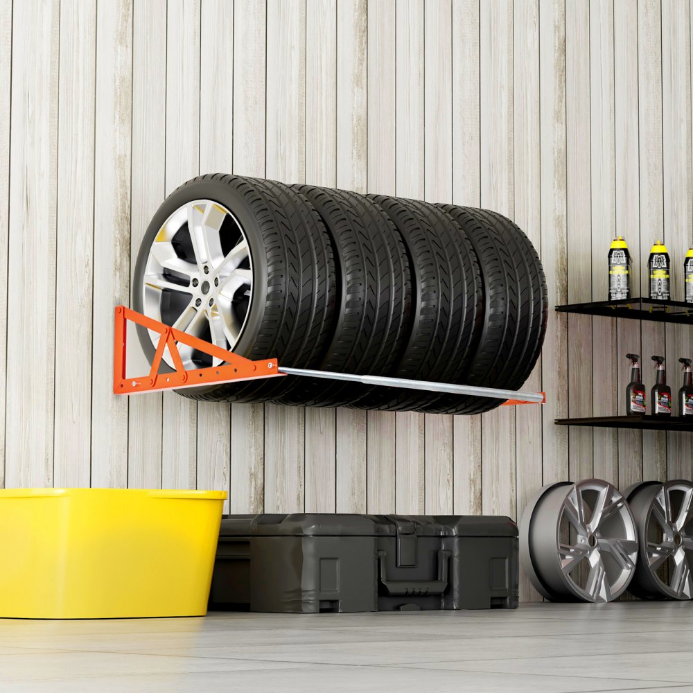 VEVOR Wall Mounted Tire Rack, 31" - 56" Adjustable Tire Rack, Q235 Heavy-Duty Steel Tire Storage Rack for R14-R20 inch Standard Tires, Max 400lbs Load Capacity, Ideal for Garage Workshop Repair Shop