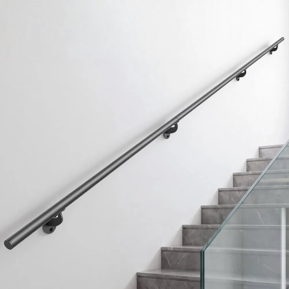 Vevor Stair Handrail 10' Wall-Mounted Black Metal Railing for Indoor Steps New
