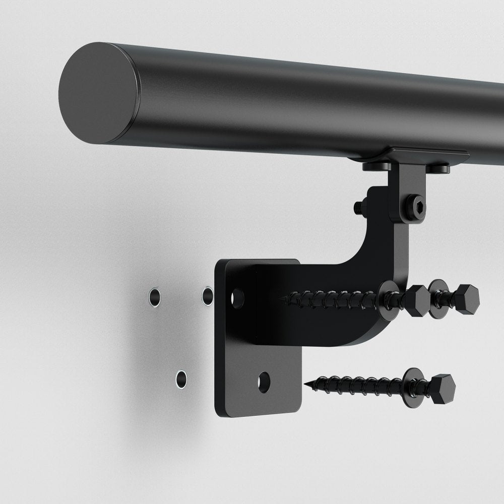 VEVOR Wall Mounted Stair Handrail, 12ft Pipe Staircase Handrail, Black Galvanized Aluminum, 1.26 inch Pipe Diameter, Indoor&Outdoor Staircase Railing,Industrial Hand Rail for Steps,Security Baluster