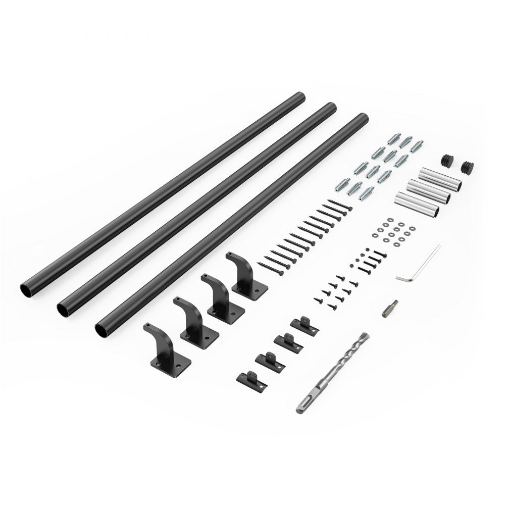 VEVOR Wall Mounted Stair Handrail, 12ft Pipe Staircase Handrail, Black Galvanized Aluminum, 1.26 inch Pipe Diameter, Indoor&Outdoor Staircase Railing,Industrial Hand Rail for Steps,Security Baluster
