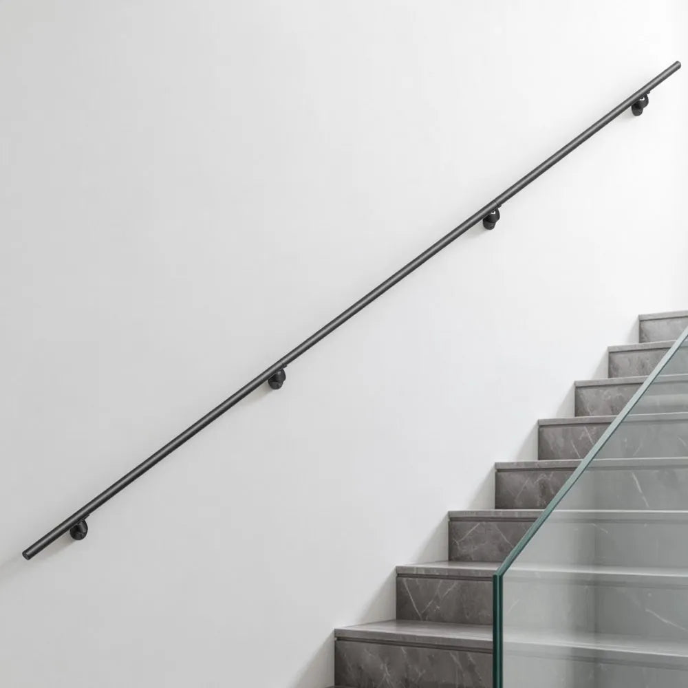 Vevor Stair Handrail 12' Wall-Mounted Black Aluminum Alloy Railing New