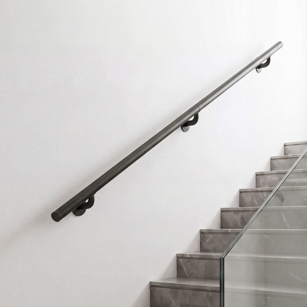 VEVOR Wall-Mounted Stair Handrail, 5 ft 250 lbs Load Black Metal Railing, for Indoor Steps, Loft, Porch & Hallways, Heavy-Duty Industrial Aluminum Alloy Hand Rail, Round Tube, with Mounting Hardware