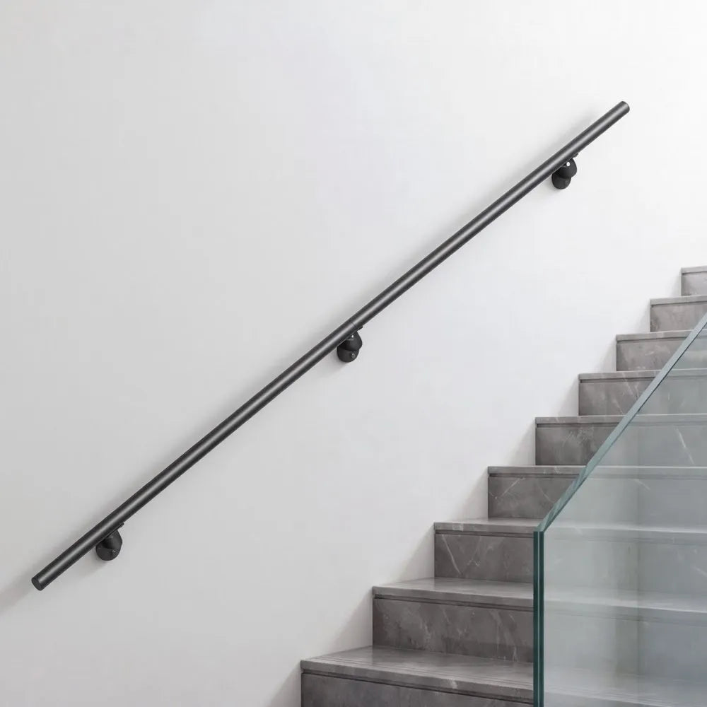 Vevor Handrail Wall-Mounted Stair Railing 6' Black Round Tube New