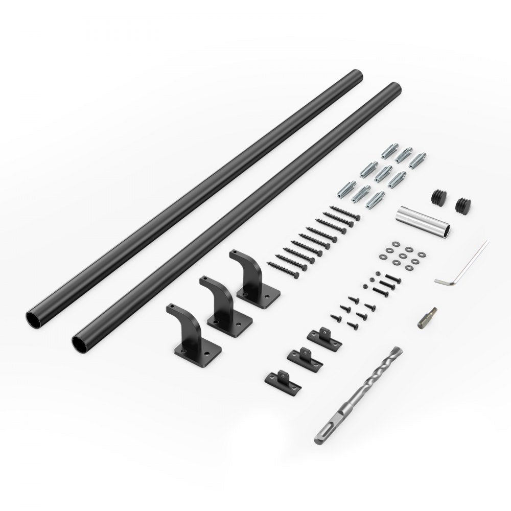 VEVOR Wall Mounted Stair Handrail, 7ft Pipe Staircase Handrail, Black Galvanized Aluminum, 1.26 inch Pipe Diameter, Indoor&Outdoor Staircase Railing,Industrial Hand Rail for Steps,Security Baluster