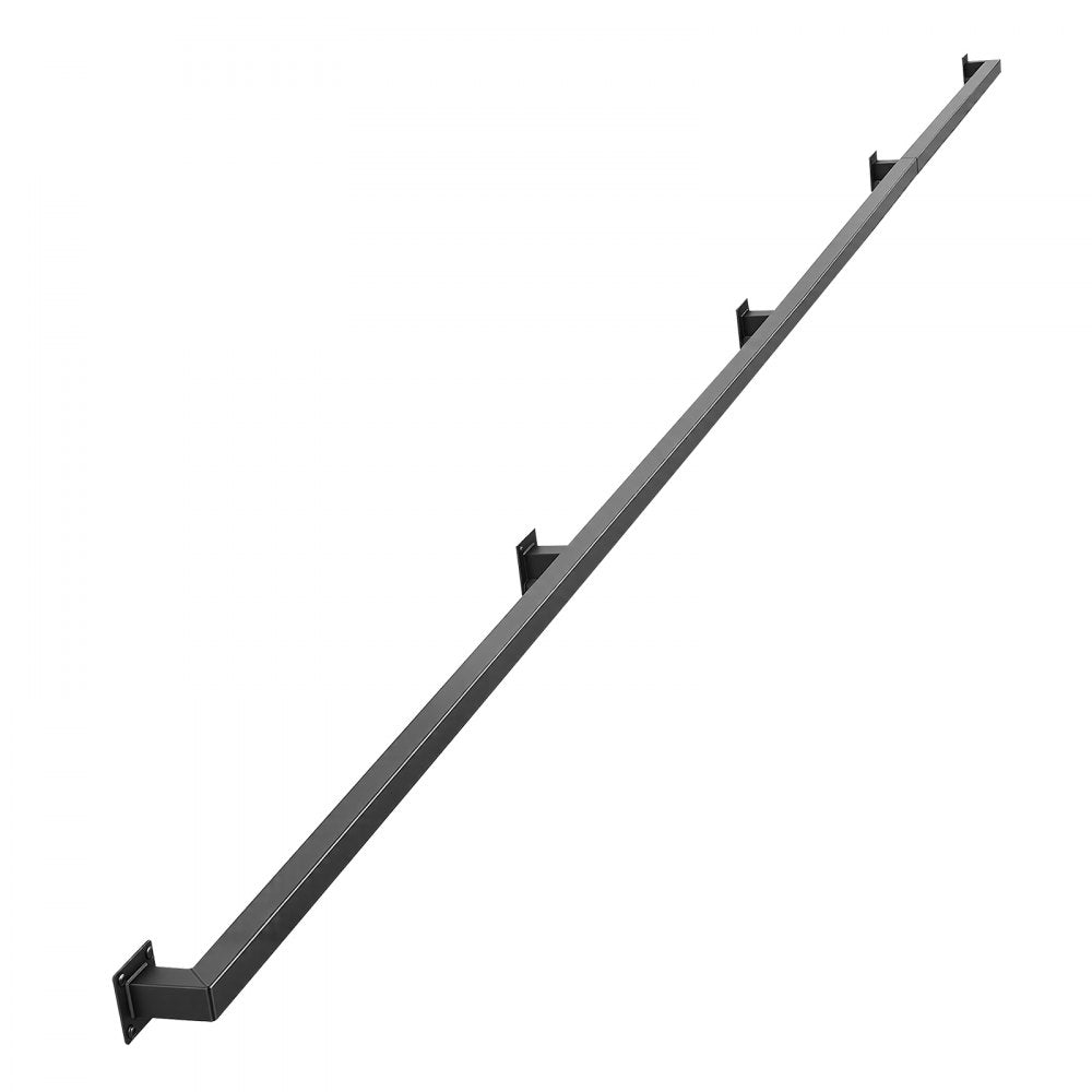 VEVOR Wall-Mounted Stair Handrail, 12 ft 440 lbs Load Black Metal Railing, for Indoor Steps, Loft, Porch & Hallways, Heavy-Duty Industrial Carbon Steel Hand Rail, Square Tube, with Mounting Hardware