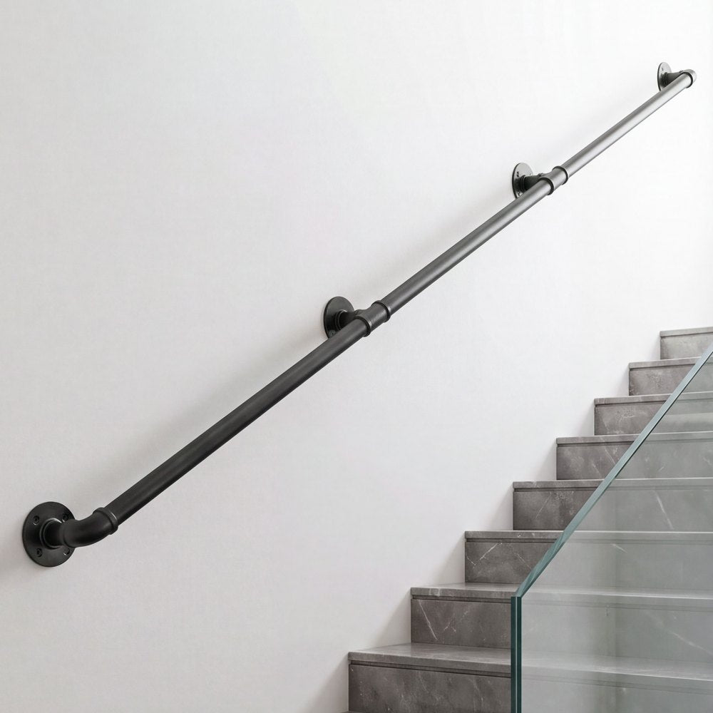 Vevor Stair Handrail Wall-Mounted 10' Black Metal Railing for Indoor Steps New