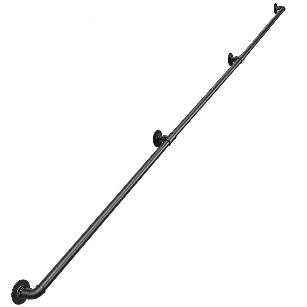 VEVOR Wall-Mounted Stair Handrail, 10 ft 440 lbs Load Black Metal Railing, for Indoor Steps, Loft, Porch & Hallways, Heavy-Duty Industrial Carbon Steel Hand Rail, Round Tube, with Mounting Hardware