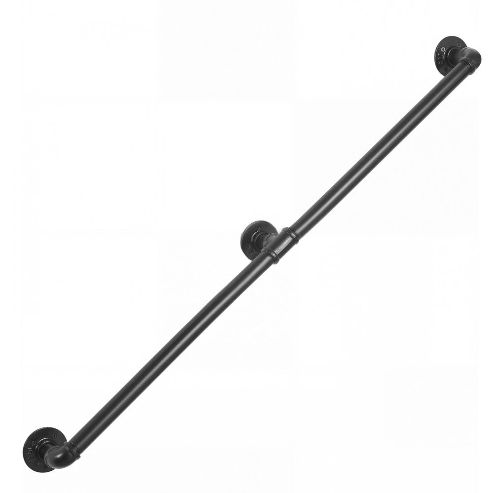 VEVOR Wall-Mounted Stair Handrail, 4 ft 440 lbs Load Black Metal Railing, for Indoor Steps, Loft, Porch & Hallways, Heavy-Duty Industrial Carbon Steel Hand Rail, Round Tube, with Mounting Hardware