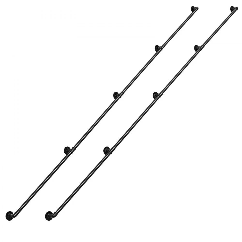 VEVOR Wall-Mounted Stair Handrail, 13 ft 440 lbs Black Metal Railing 2 PCS, for Indoor Steps, Loft, Porch & Hallways, Heavy-Duty Industrial Carbon Steel Hand Rail, Round Tube, with Mounting Hardware