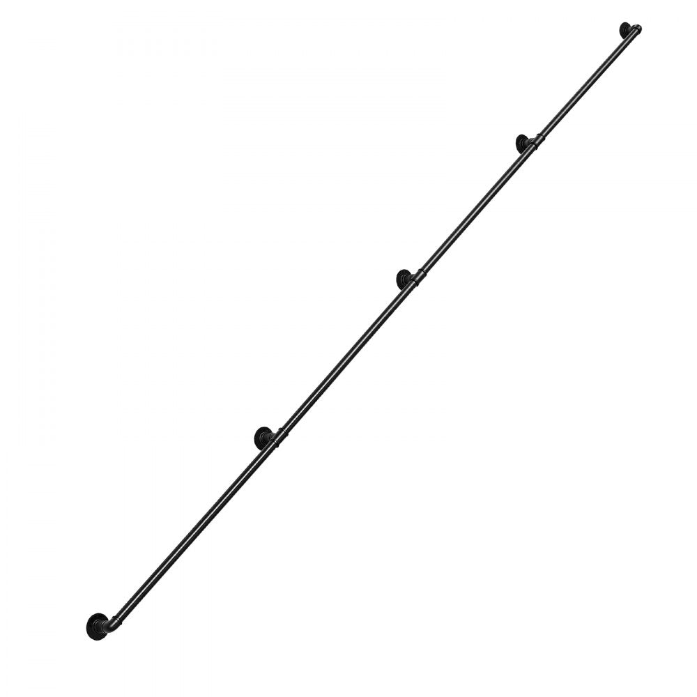 VEVOR Wall-Mounted Stair Handrail, 12 ft 440 lbs Load Black Metal Railing, for Indoor Steps, Loft, Porch & Hallways, Heavy-Duty Industrial Carbon Steel Hand Rail, Round Tube, with Mounting Hardware