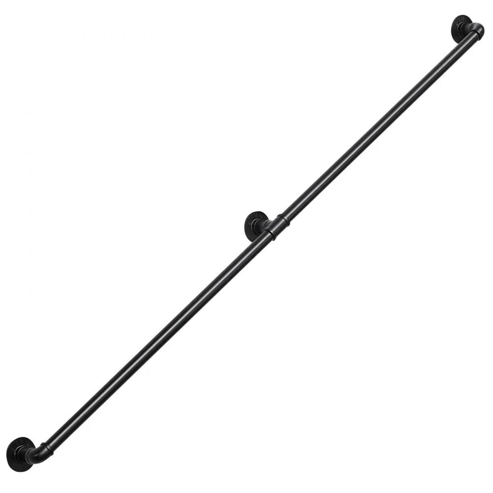 VEVOR Wall-Mounted Stair Handrail, 6 ft 440 lbs Load Black Metal Railing, for Indoor Steps, Loft, Porch & Hallways, Heavy-Duty Industrial Carbon Steel Hand Rail, Round Tube, with Mounting Hardware